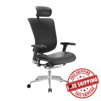 GM Seating Dreem III Leather Series Executive Hi Swivel Chair Chrome Base with Headrest, Genuine Black Leather